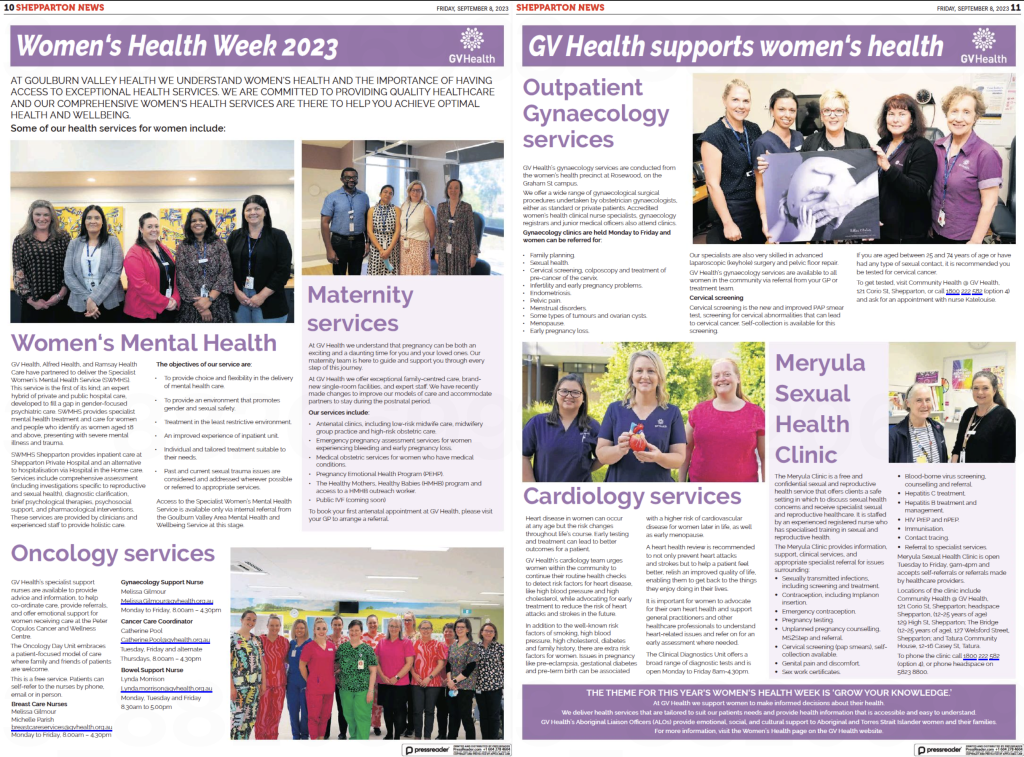 Women's Health Week 2023 GV Health